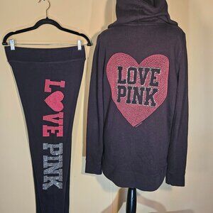 VS PINK Vintage Bling 3pc set Hot Pink Heart/Silver Logo RARE